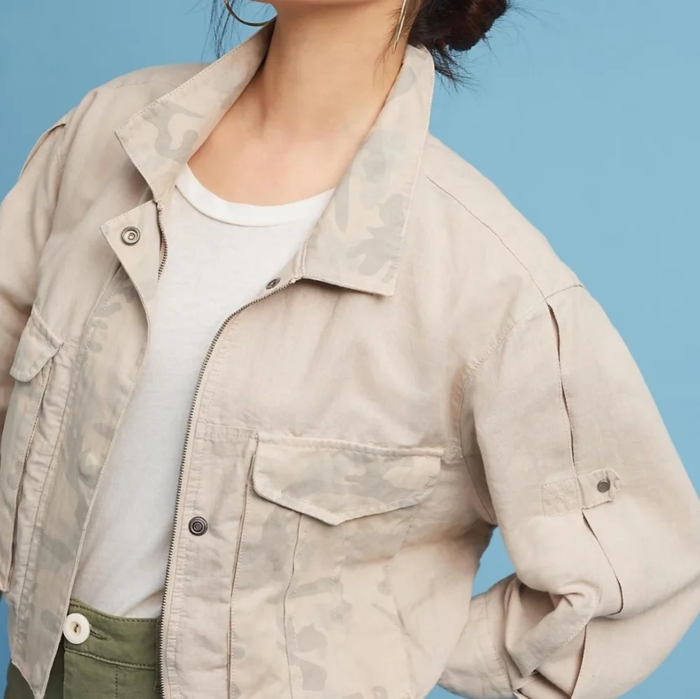 Hei Hei Anthropologie Ronan Camo Cropped Linen Jacket Women's Size S (3mm mark) - Picture 16 of 16